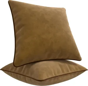 Decorative Velvet Throw Pillow Covers with Trim. Soft Velvet Decorative Pillow Cases. Velvet Cushion Covers. Contrast Pipping.(Camel and Brown, 20"x20")
