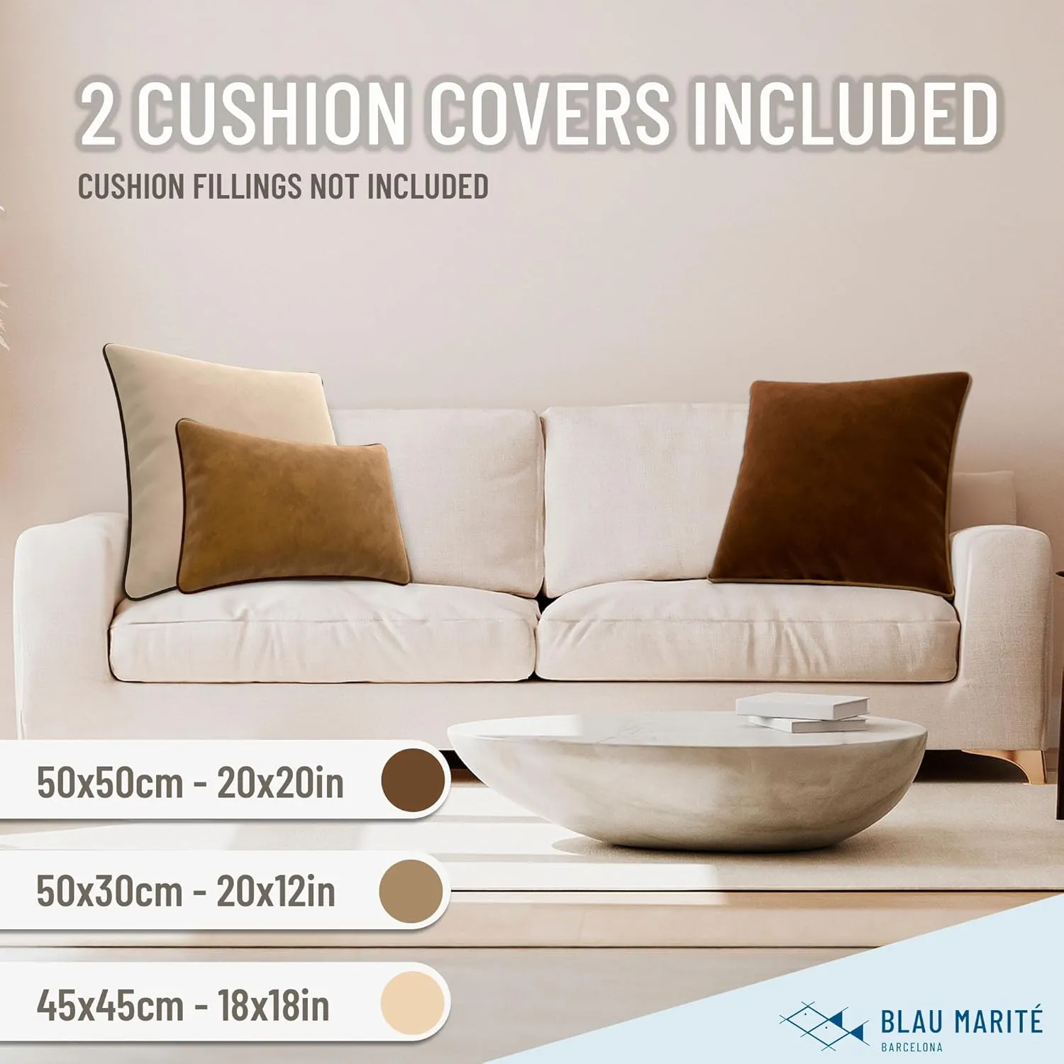Decorative Velvet Throw Pillow Covers with Trim. Soft Velvet Decorative Pillow Cases. Velvet Cushion Covers. Contrast Pipping.(Camel and Brown, 20"x20")