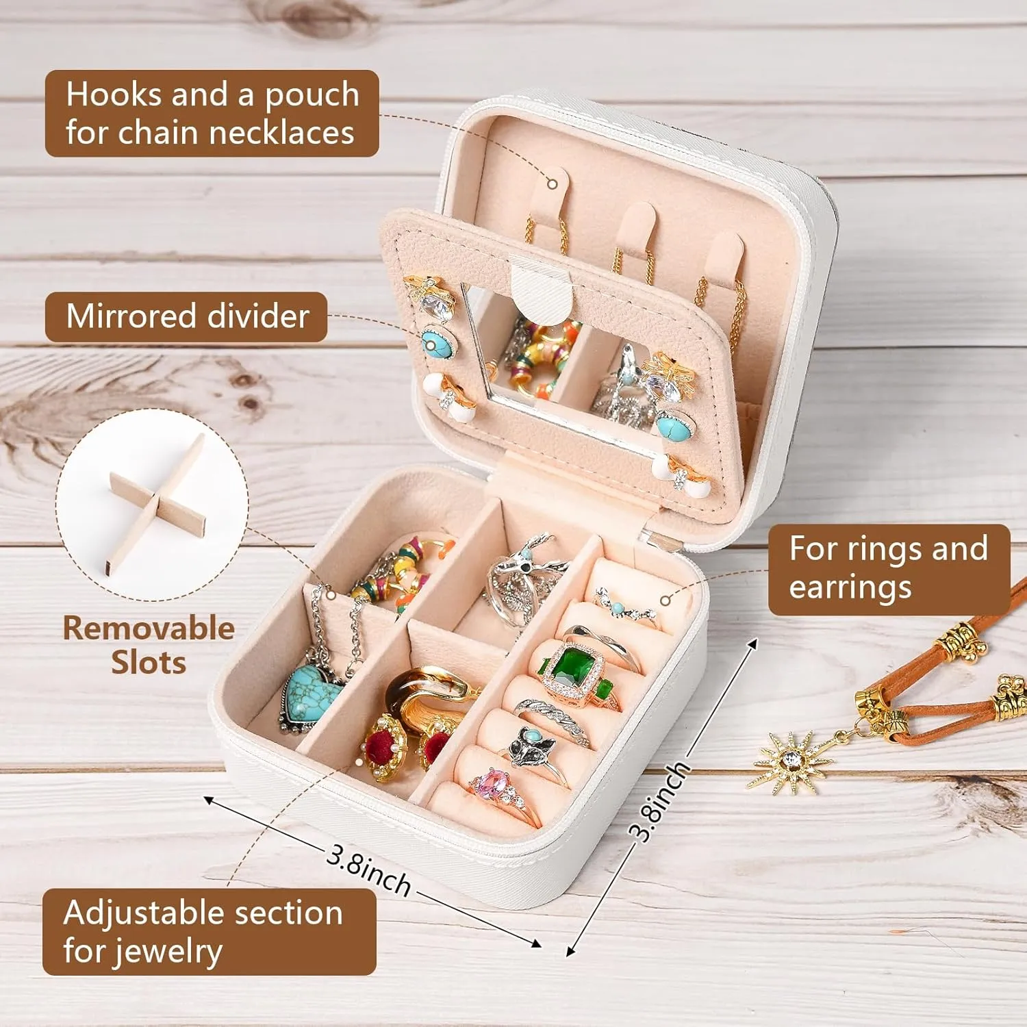 DEEKA Western Jewelry Box Case Real Leather Cow Print Cowhide Tooled Travel Jewelry Organizer Gifts Christmas Gifts for Women Country Girls Cowgirl Stuff Portable Travel Accessories -White/Brown