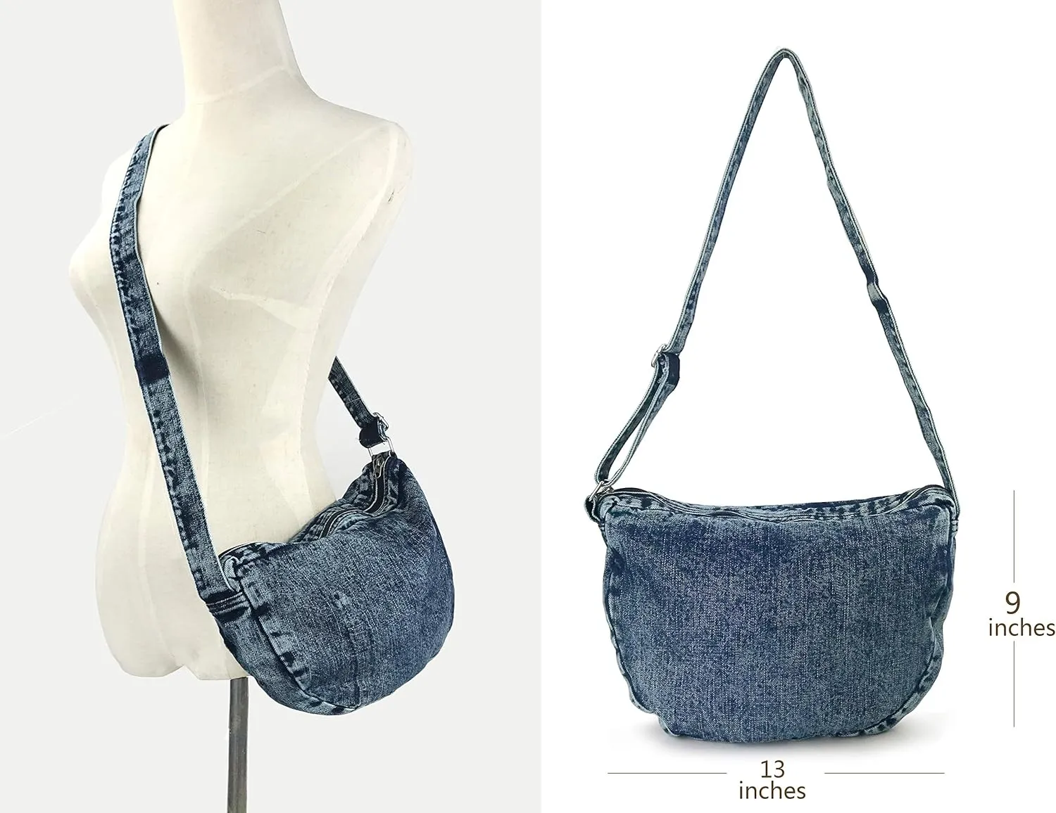 Denim Indigo Hobo Cross Body Bag Womens Shoulder Bag