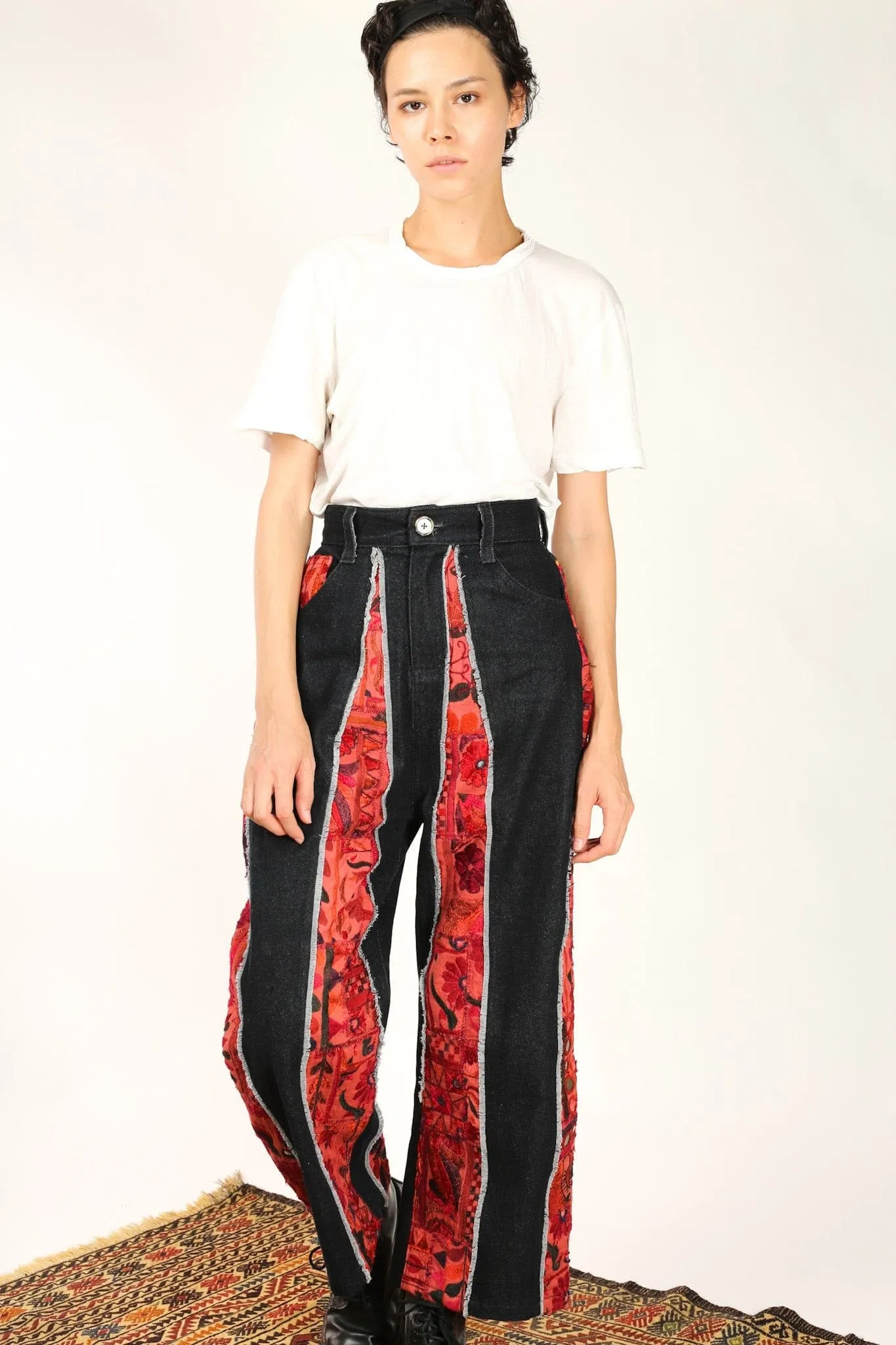 DENIM PANTS EMBROIDERED PATCHWORK VICKY