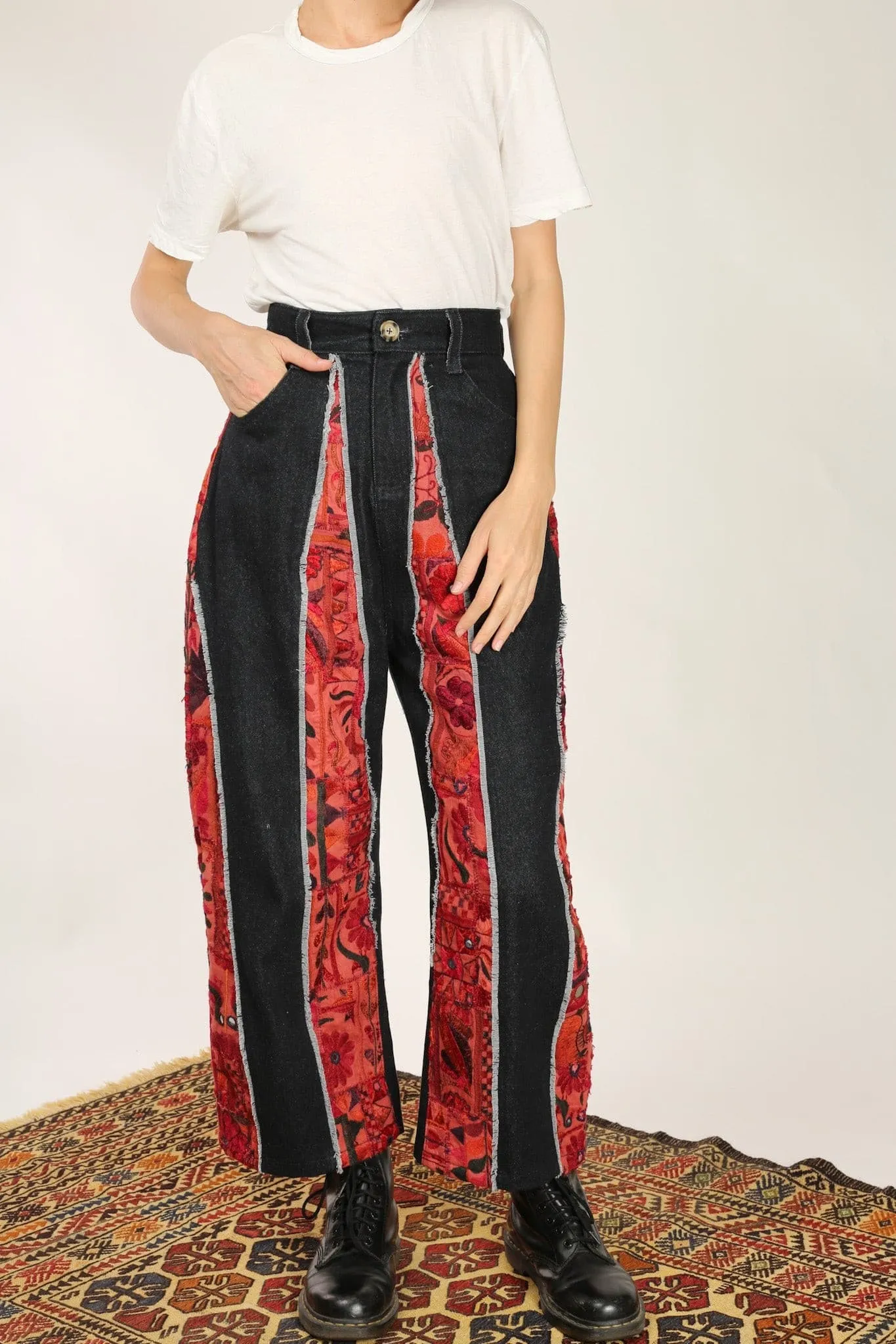 DENIM PANTS EMBROIDERED PATCHWORK VICKY