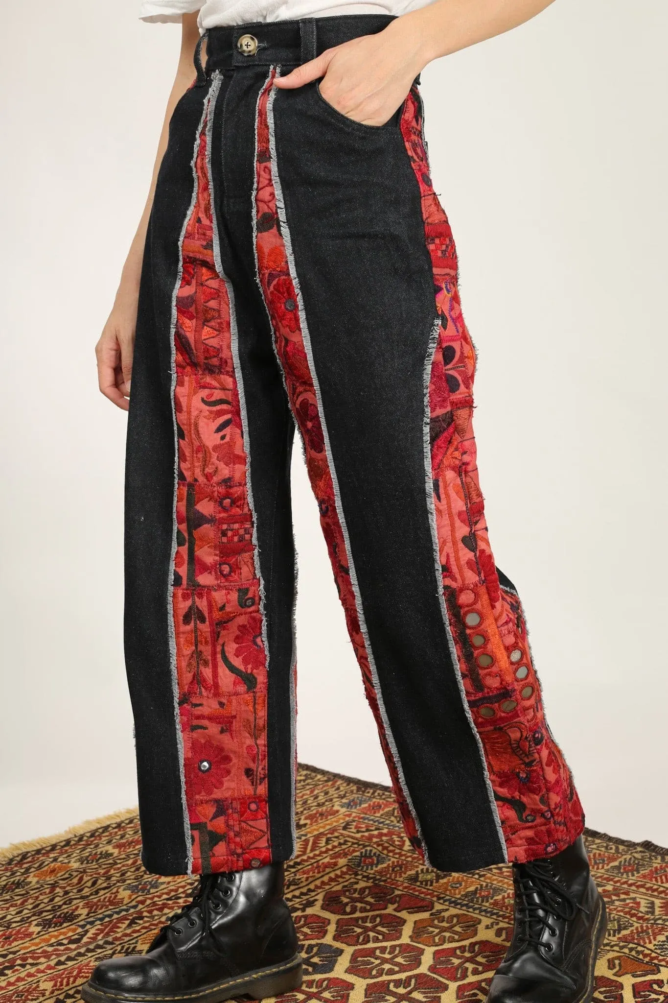 DENIM PANTS EMBROIDERED PATCHWORK VICKY
