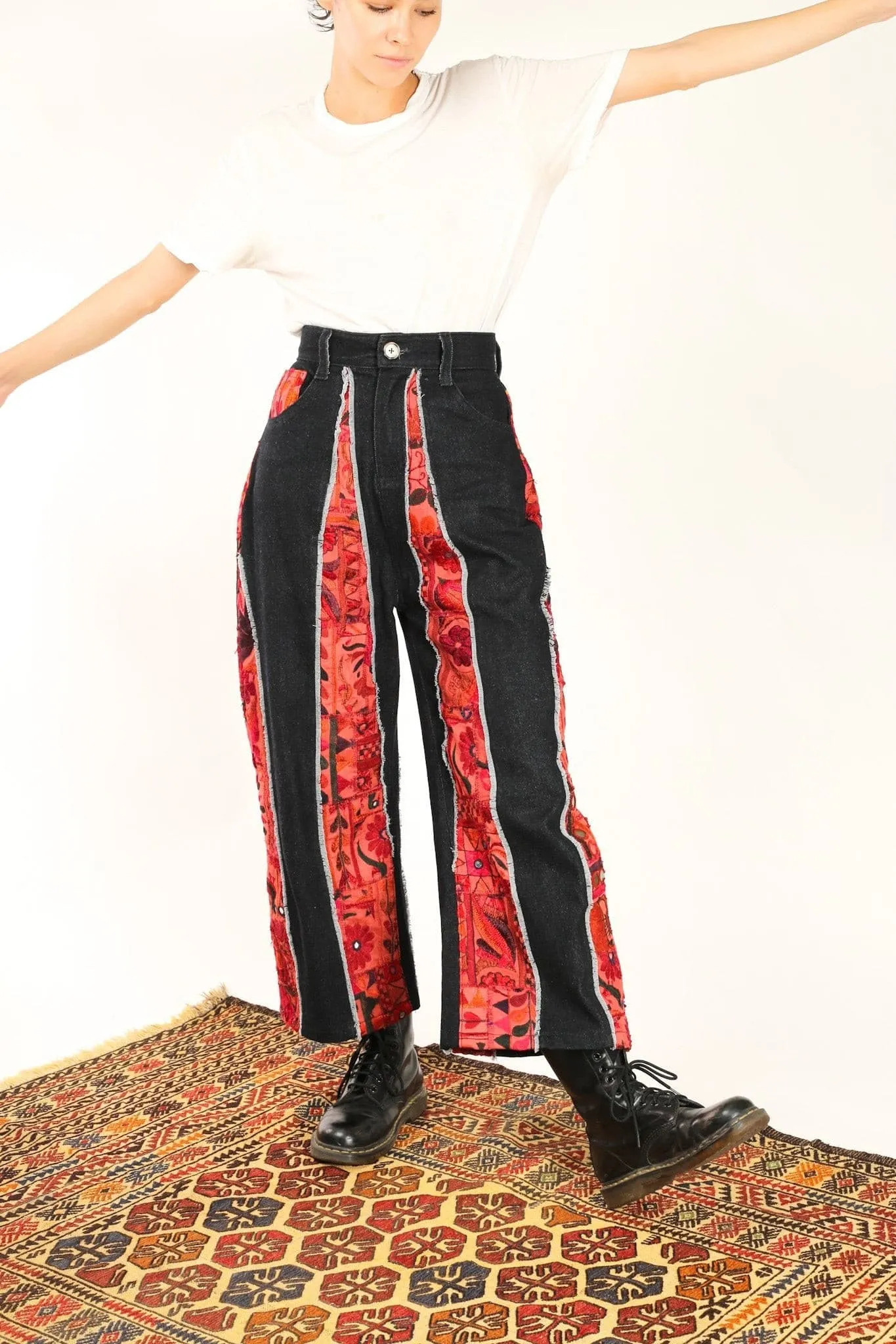 DENIM PANTS EMBROIDERED PATCHWORK VICKY