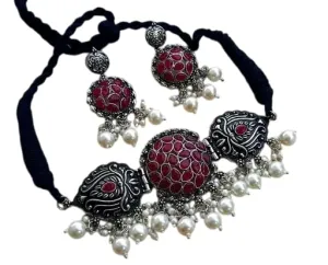 Designer Statement Afghani Antique Oxidised Silver Indian Party Ethnic Tassel Ghungroo Bells Tribal Gypsy Necklace Jewelry Set Women