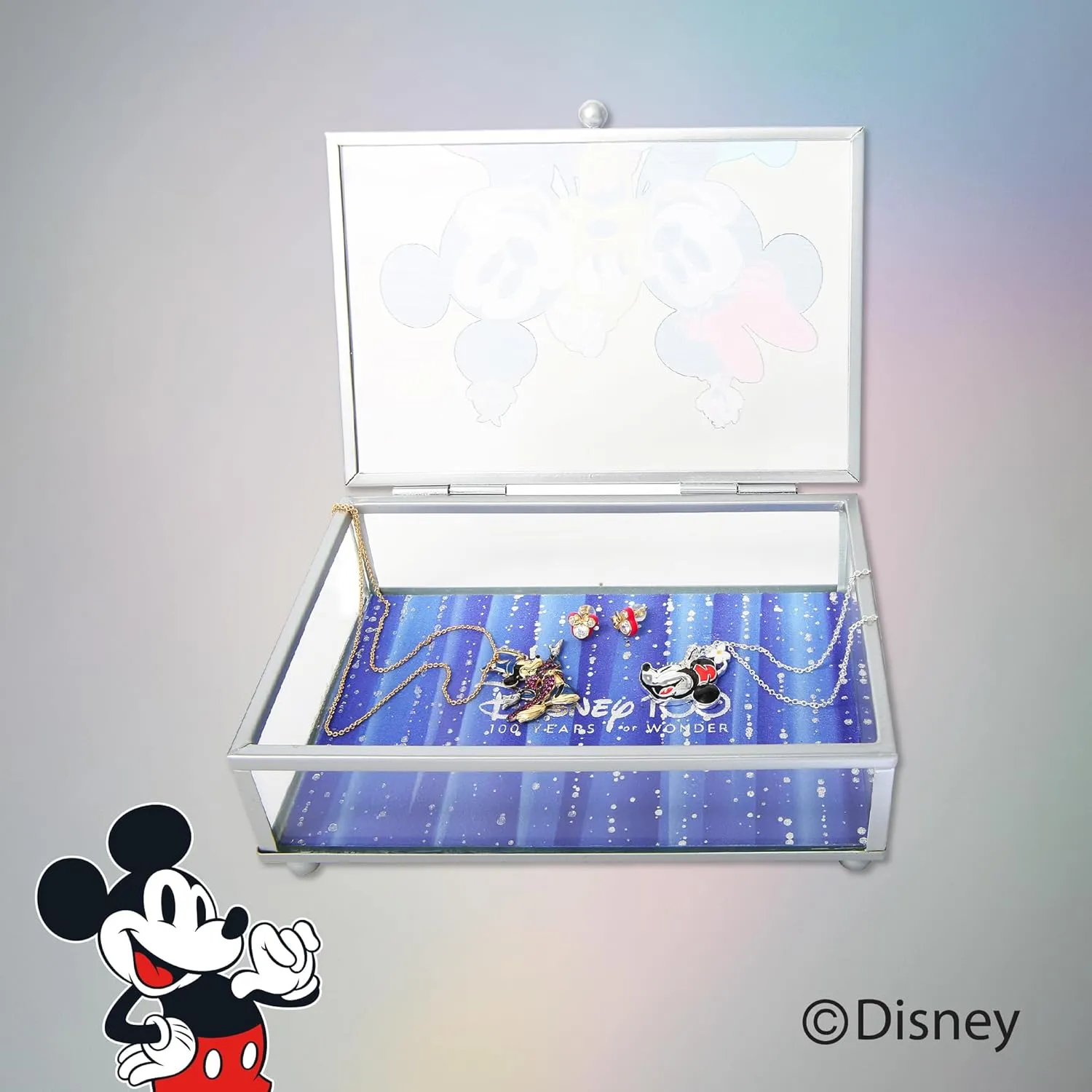 Disney Anniversary Jewelry Box - Officially Licensed Cute Celebration Glass Jewelry Box - Celebrating 100 Years of Wonder