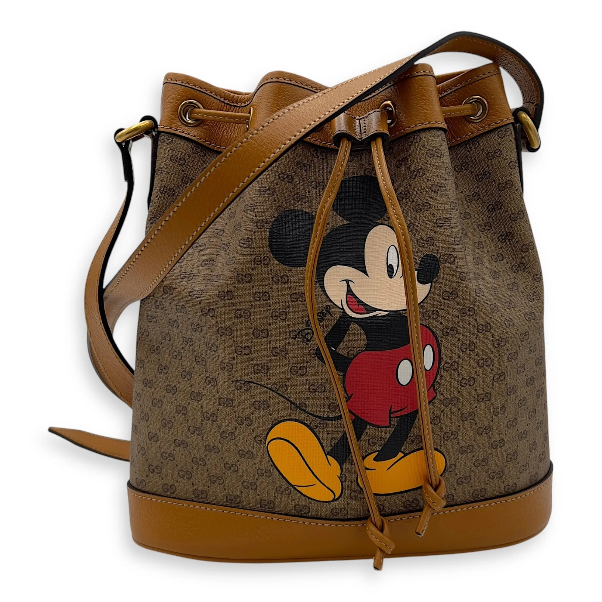 Disney Bucket Bag Brown in Coated Canvas, Gold hardware