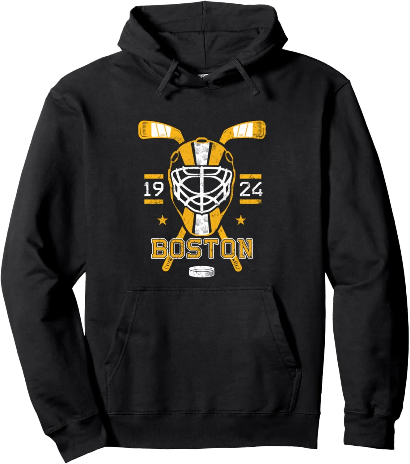 Distressed Boston Hockey Helmet Retro Vintage Pullover Hoodie