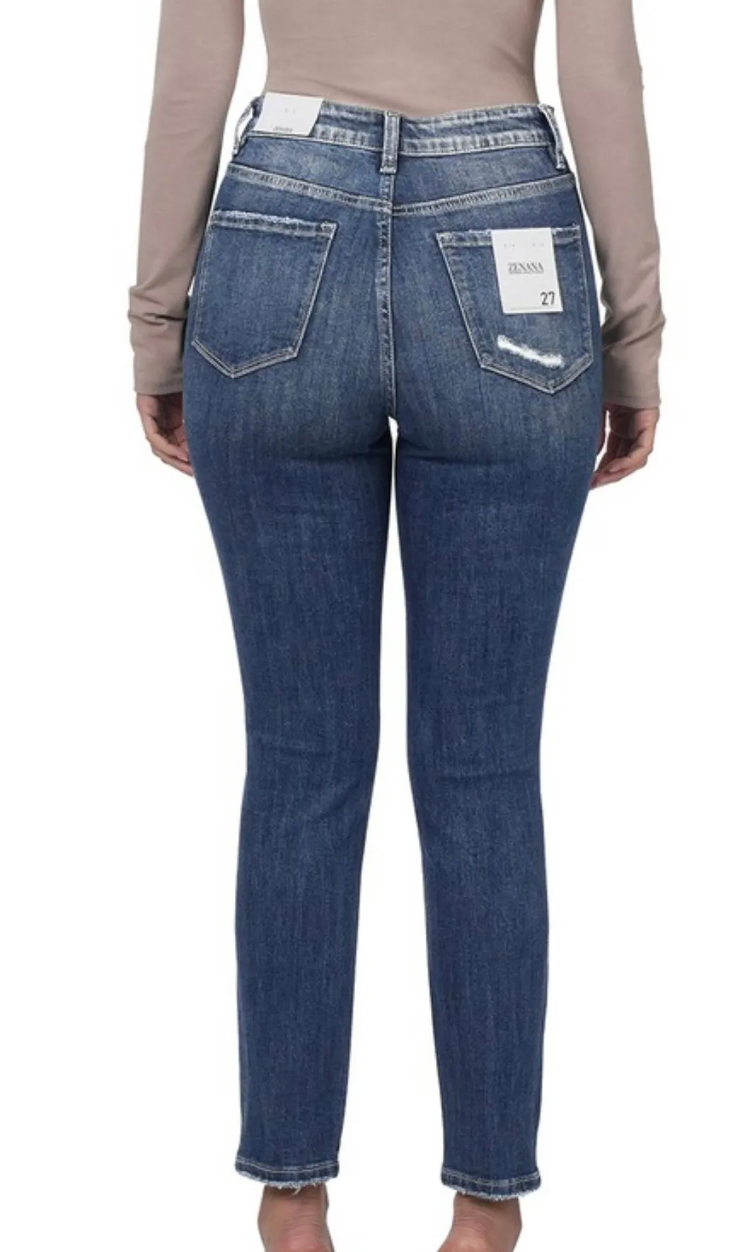 Distressed Hem Ankle Skinny Denim Jeans