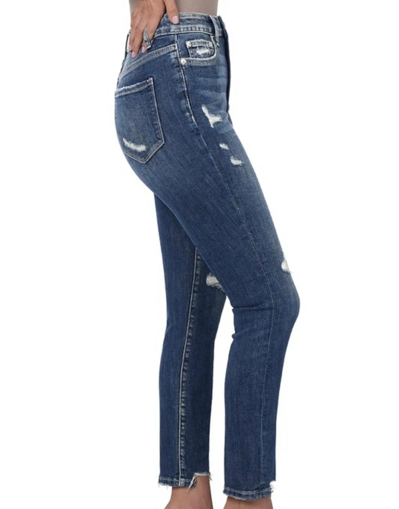Distressed Hem Ankle Skinny Denim Jeans
