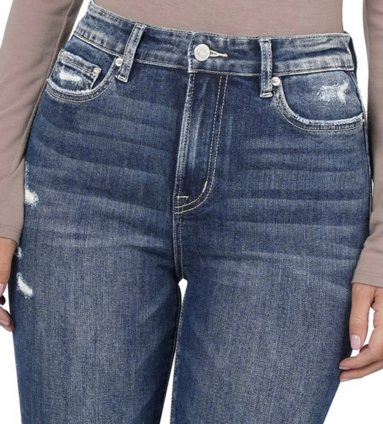Distressed Hem Ankle Skinny Denim Jeans