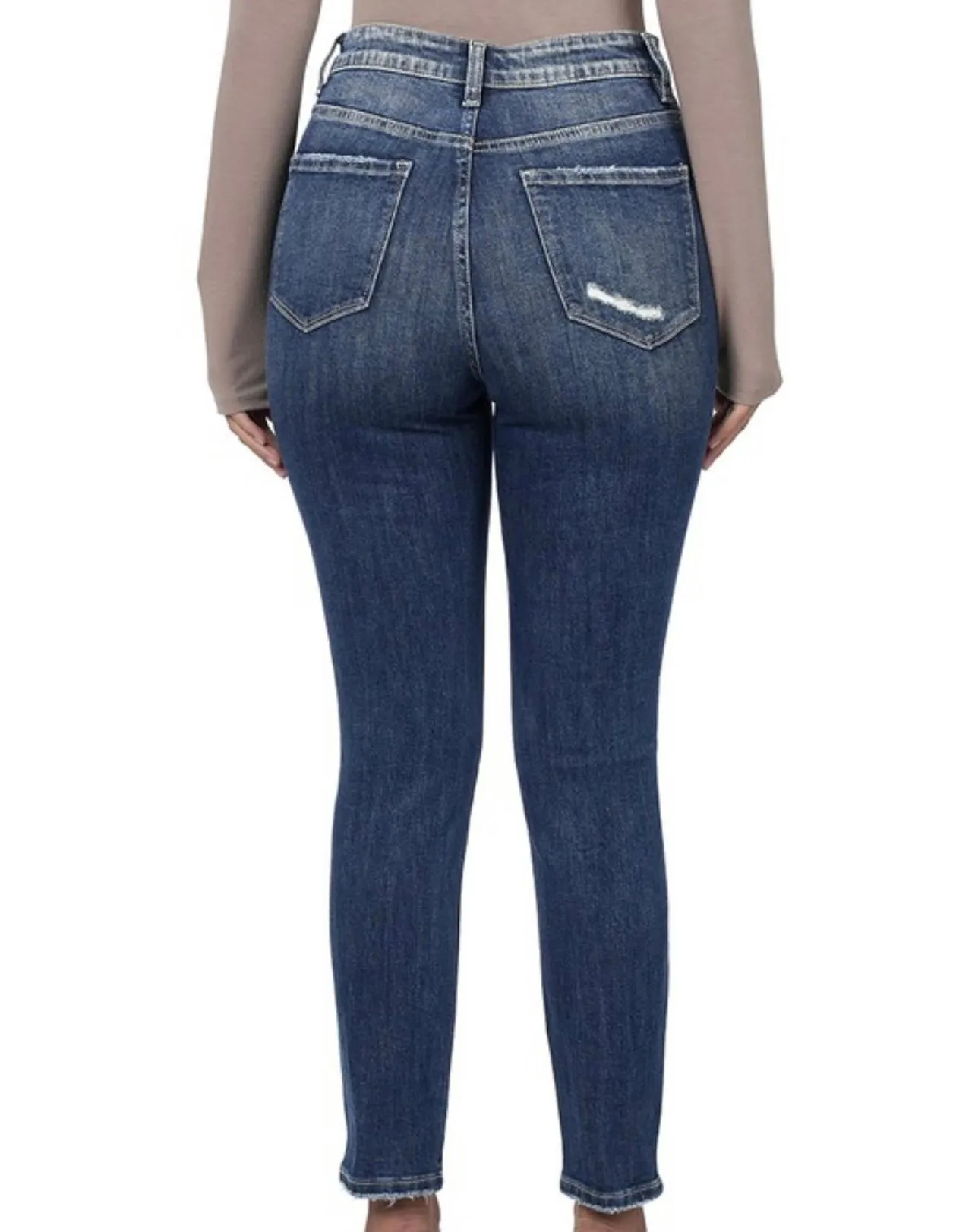 Distressed Hem Ankle Skinny Denim Jeans