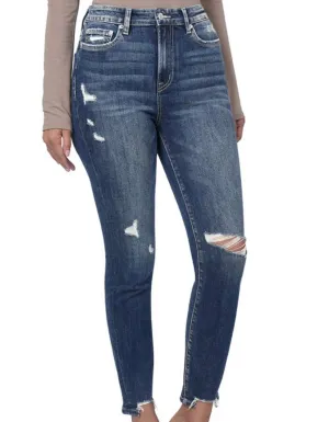 Distressed Hem Ankle Skinny Denim Jeans