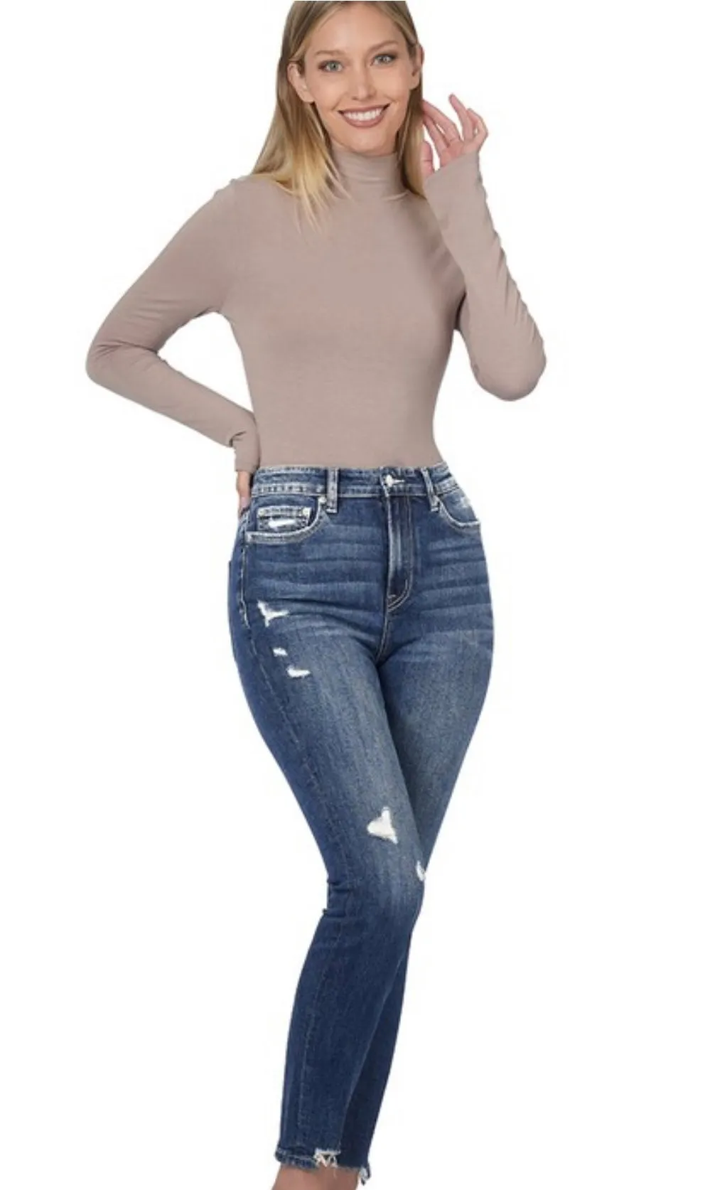 Distressed Hem Ankle Skinny Denim Jeans