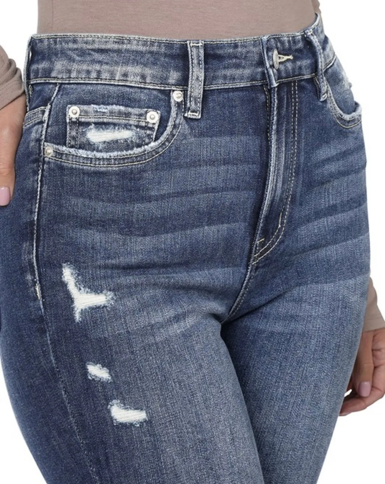 Distressed Hem Ankle Skinny Denim Jeans