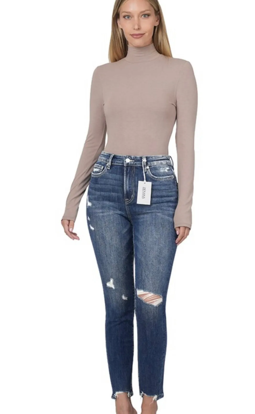 Distressed Hem Ankle Skinny Denim Jeans