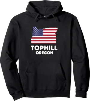 Distressed Patriotic USA Flag Tophill, Oregon Pullover Hoodie