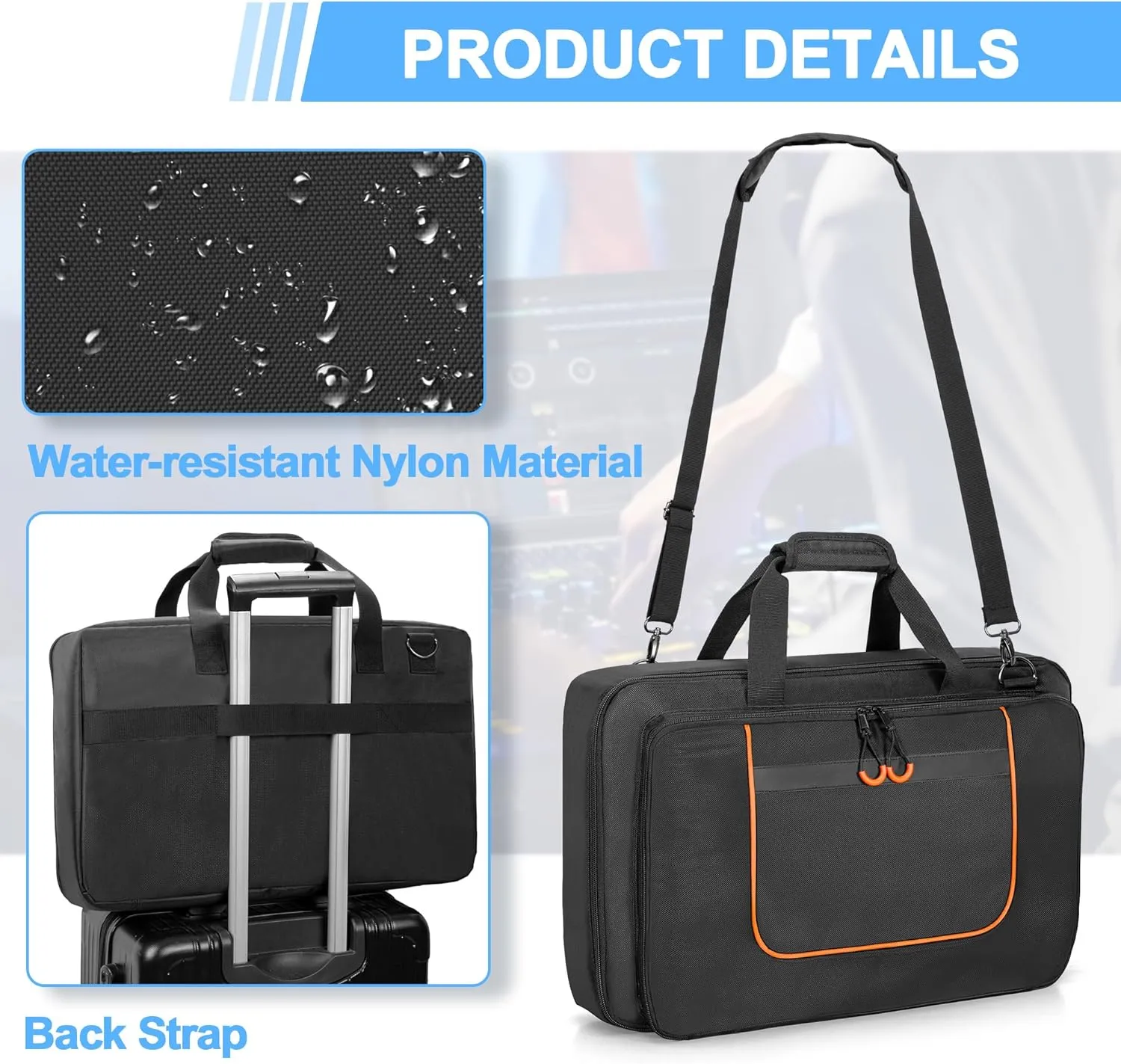 DJ Controller Bag Compatible with Pioneer DDJ-FLX4/ DDJ-400/ DDJ-SB2/ DDJ-SB3/ DDJ-REV1, Padded DJ Controller Carrying Case with Laptop Compartment and Accessory Pockets for DJ Mixer, DJ Cable