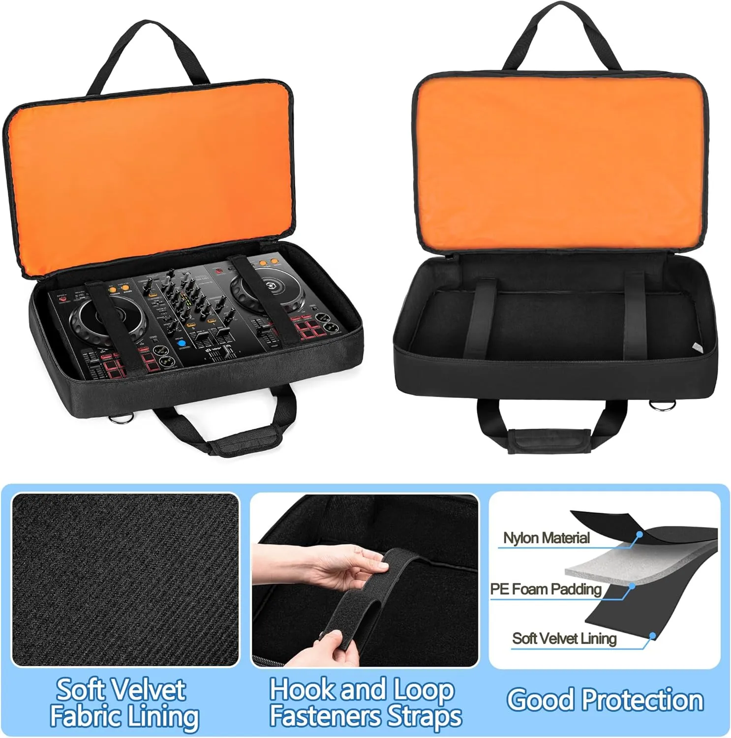 DJ Controller Bag Compatible with Pioneer DDJ-FLX4/ DDJ-400/ DDJ-SB2/ DDJ-SB3/ DDJ-REV1, Padded DJ Controller Carrying Case with Laptop Compartment and Accessory Pockets for DJ Mixer, DJ Cable