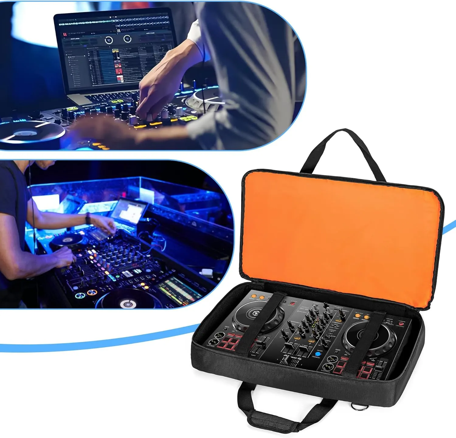 DJ Controller Bag Compatible with Pioneer DDJ-FLX4/ DDJ-400/ DDJ-SB2/ DDJ-SB3/ DDJ-REV1, Padded DJ Controller Carrying Case with Laptop Compartment and Accessory Pockets for DJ Mixer, DJ Cable