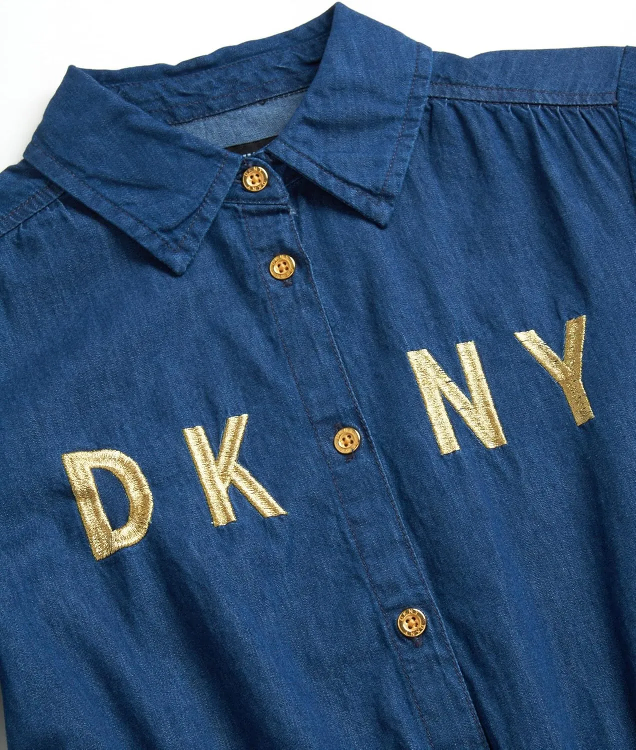 DKNY Girls’ Casual Dress - Button Down Denim Dress - Chambray Denim Jumper Jean Dress for Girls (7-16)