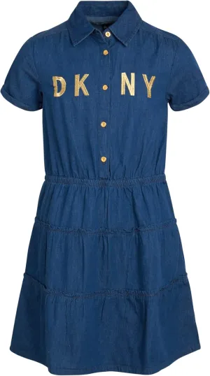 DKNY Girls’ Casual Dress - Button Down Denim Dress - Chambray Denim Jumper Jean Dress for Girls (7-16)