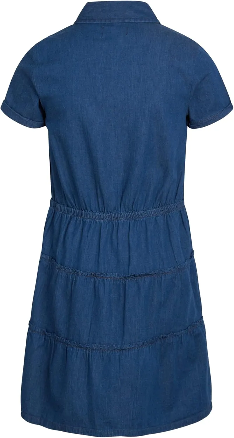 DKNY Girls’ Casual Dress - Button Down Denim Dress - Chambray Denim Jumper Jean Dress for Girls (7-16)