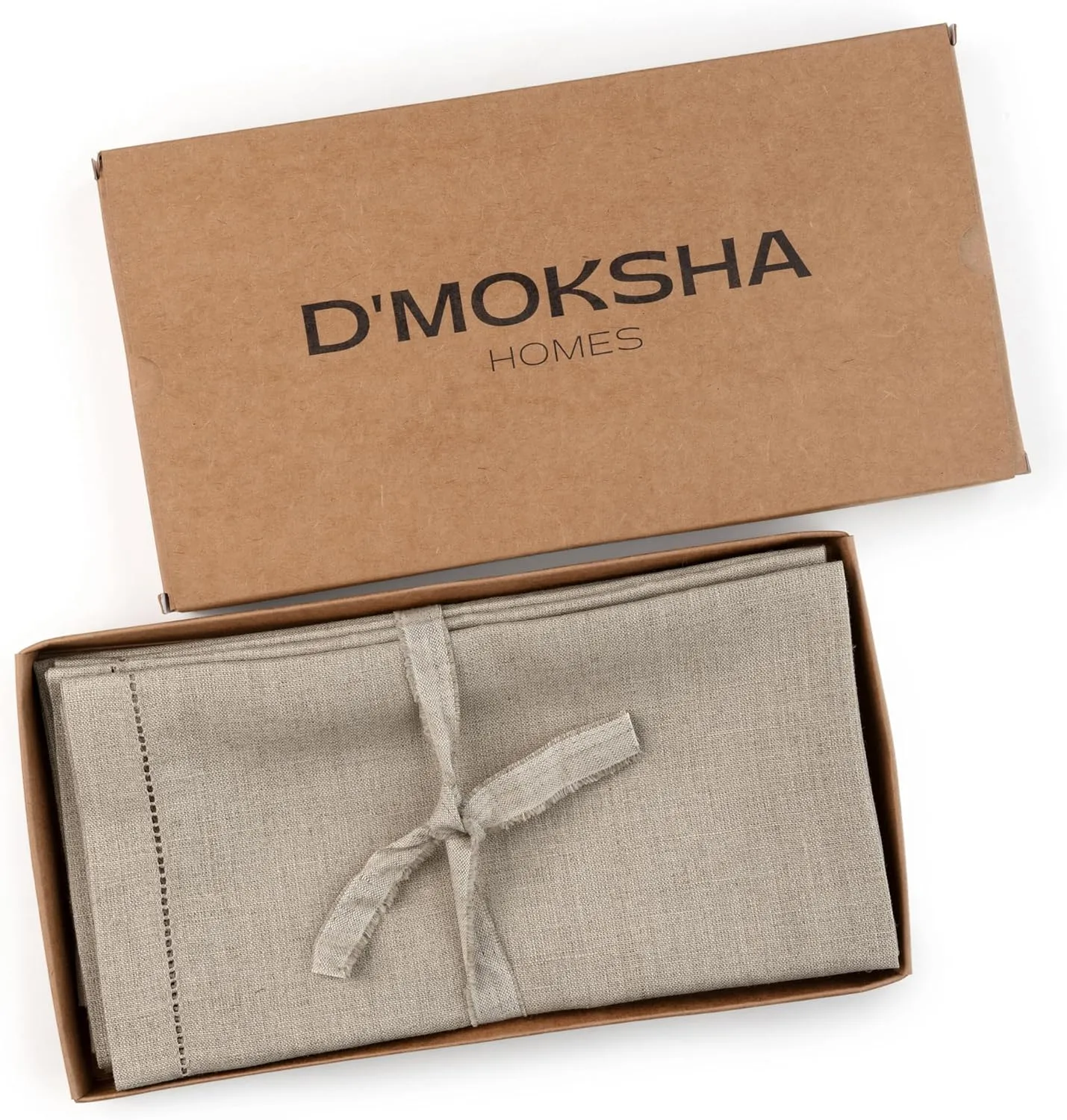 D'Moksha Homes Linen Dinner Napkins 20 x 20 Inch - 100% Pure Linen Natural Napkins Set of 4 - Classic Hemstitch - Washable Natural Cloth Napkins for Summer