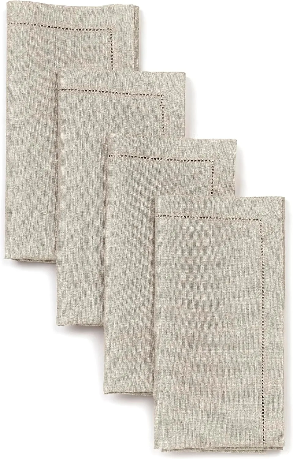 D'Moksha Homes Linen Dinner Napkins 20 x 20 Inch - 100% Pure Linen Natural Napkins Set of 4 - Classic Hemstitch - Washable Natural Cloth Napkins for Summer