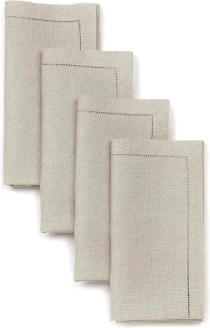 D'Moksha Homes Linen Dinner Napkins 20 x 20 Inch - 100% Pure Linen Natural Napkins Set of 4 - Classic Hemstitch - Washable Natural Cloth Napkins for Summer