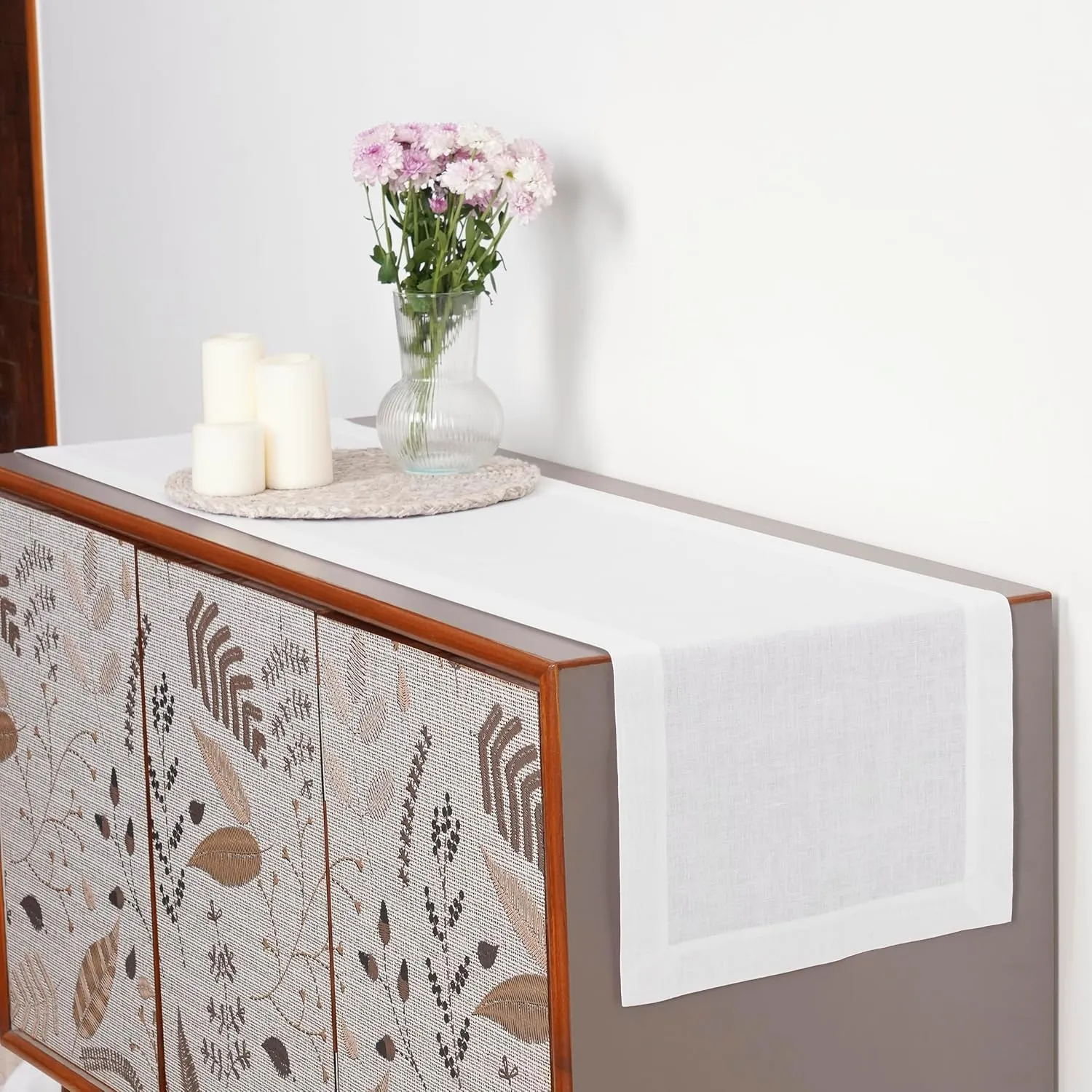 D'Moksha Homes Linen Table Runner 14 x 36 Inch - 100% Pure Linen White Table Runner - Machine Washable Farmhouse Table Runner for 4th of July