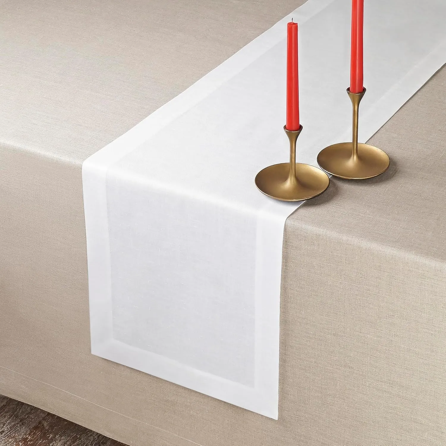 D'Moksha Homes Linen Table Runner 14 x 36 Inch - 100% Pure Linen White Table Runner - Machine Washable Farmhouse Table Runner for 4th of July