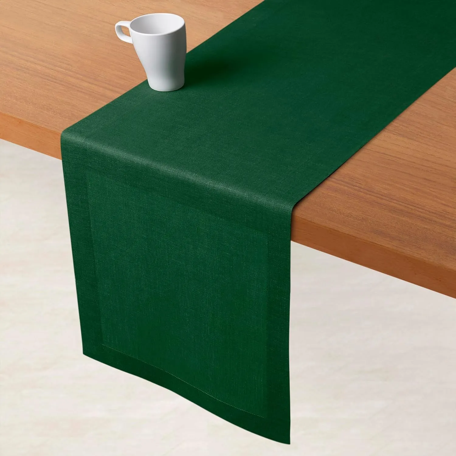 D'Moksha Homes Linen Table Runner 14 x 72 Inch - 100% Pure Linen Forest Green Table Runner - Machine Washable Farmhouse Table Runner for Summer