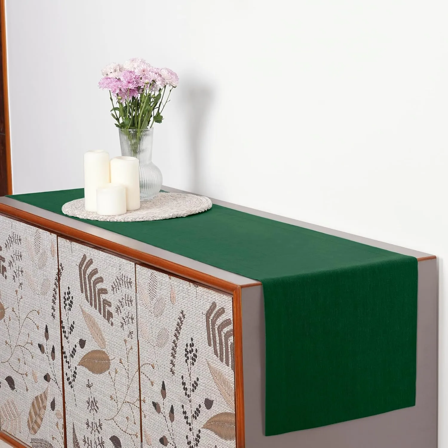 D'Moksha Homes Linen Table Runner 14 x 72 Inch - 100% Pure Linen Forest Green Table Runner - Machine Washable Farmhouse Table Runner for Summer