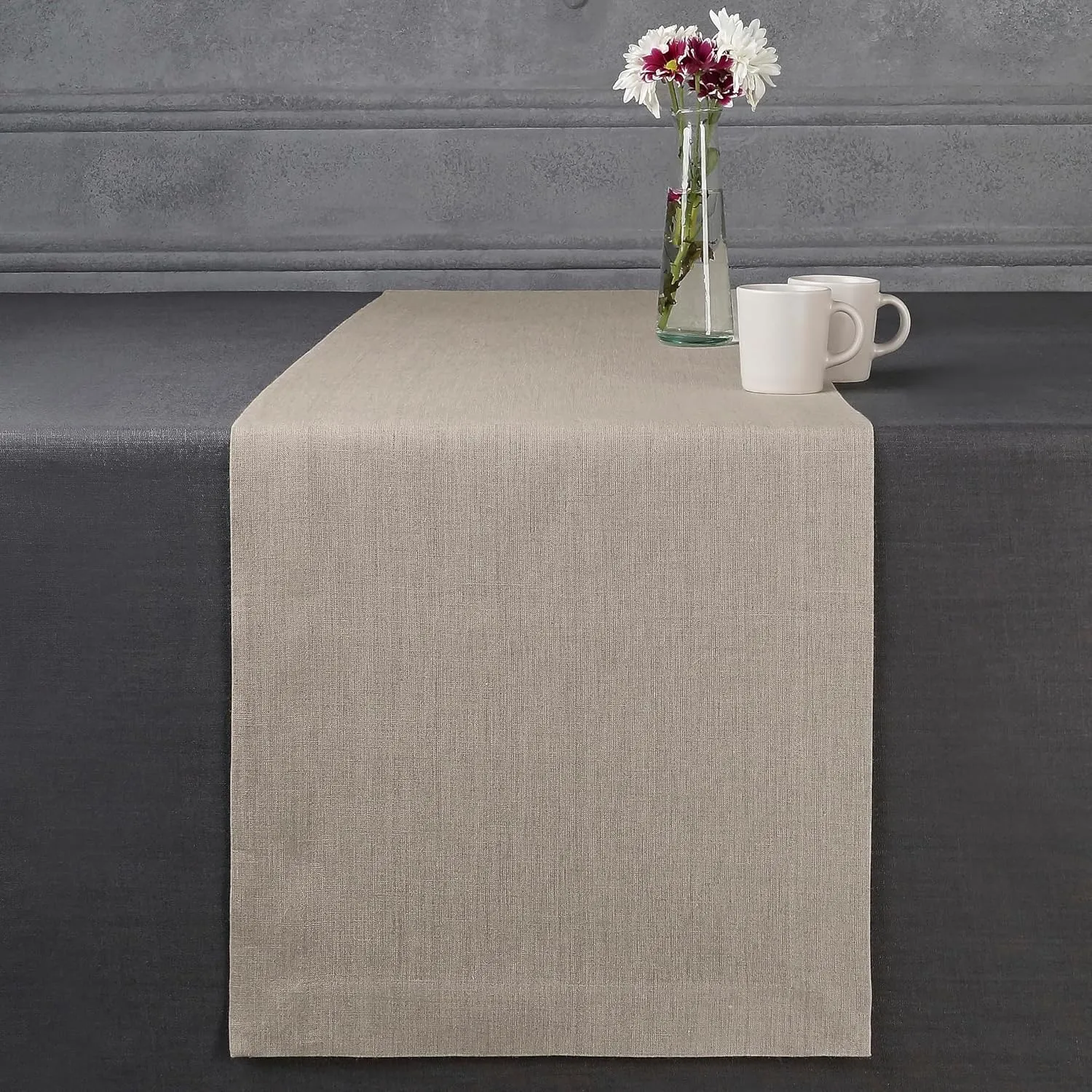 D'Moksha Homes Linen Table Runner 14 x 72 Inch - 100% Pure Linen Natural Table Runner - Machine Washable Farmhouse Table Runner for Summer