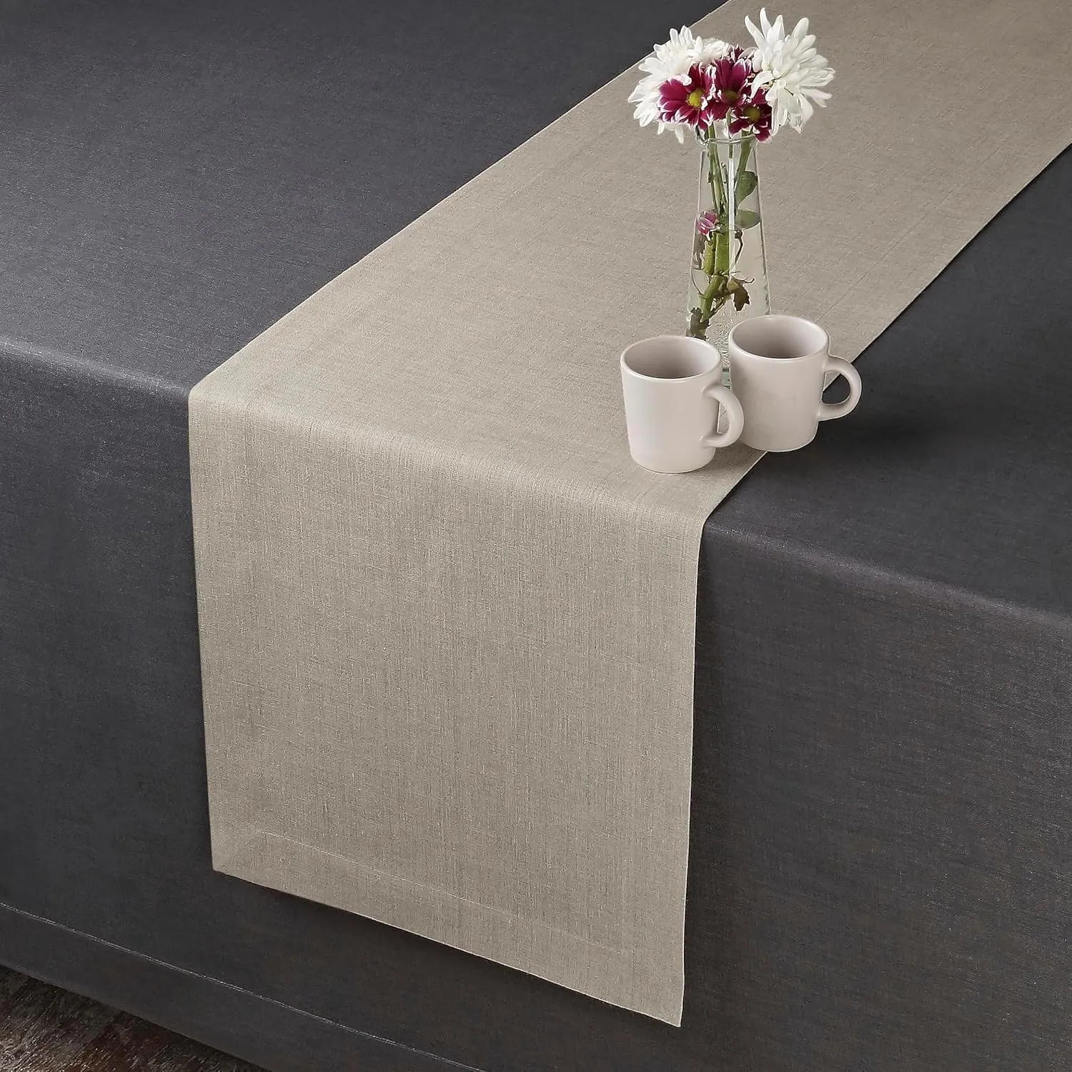 D'Moksha Homes Linen Table Runner 14 x 72 Inch - 100% Pure Linen Natural Table Runner - Machine Washable Farmhouse Table Runner for Summer