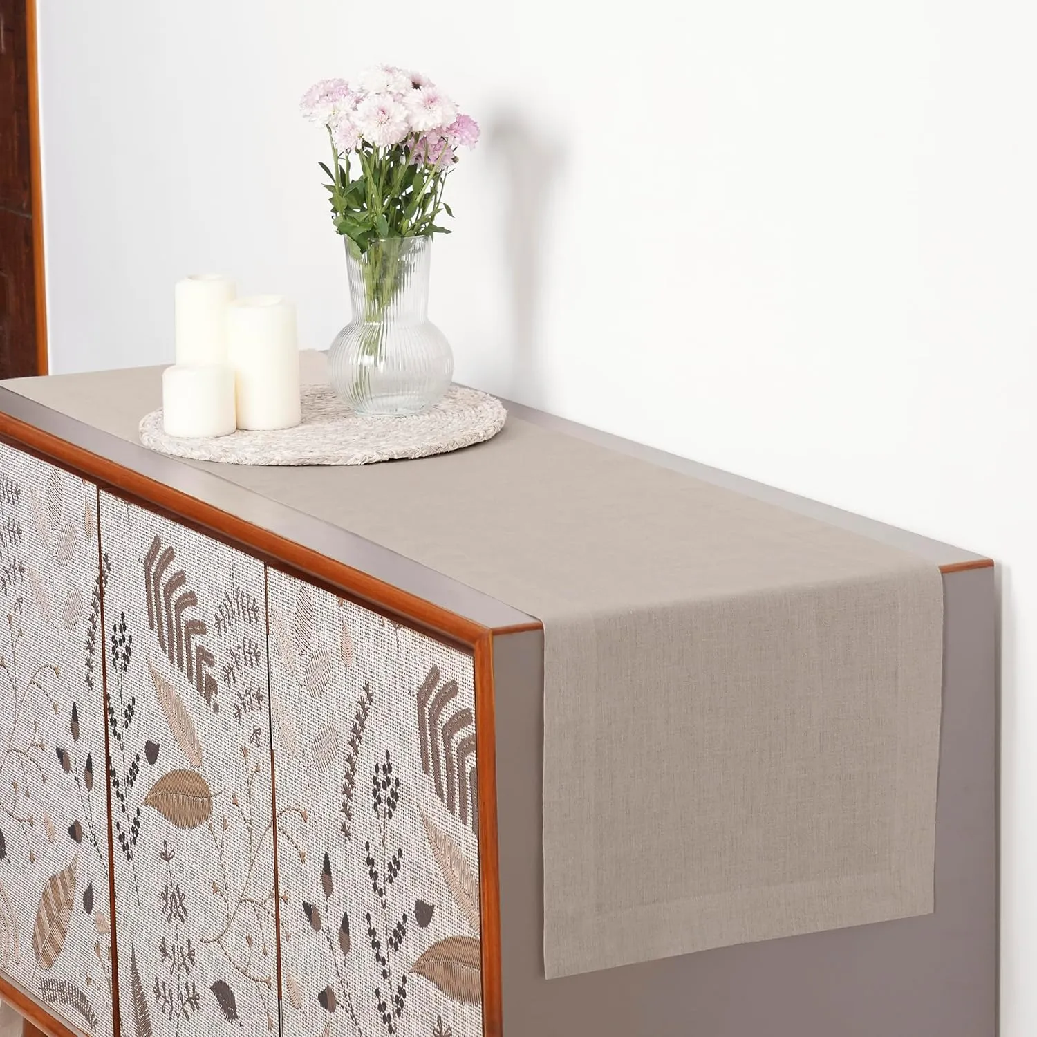 D'Moksha Homes Linen Table Runner 14 x 72 Inch - 100% Pure Linen Natural Table Runner - Machine Washable Farmhouse Table Runner for Summer