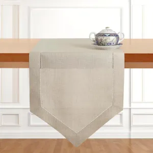D'Moksha Homes Natural Linen Table Runner 90 Inches Long - 100% Pure Linen Diamond Table Runner 14 x 90 Inch - Machine Washable Dining Table Runner for Summer