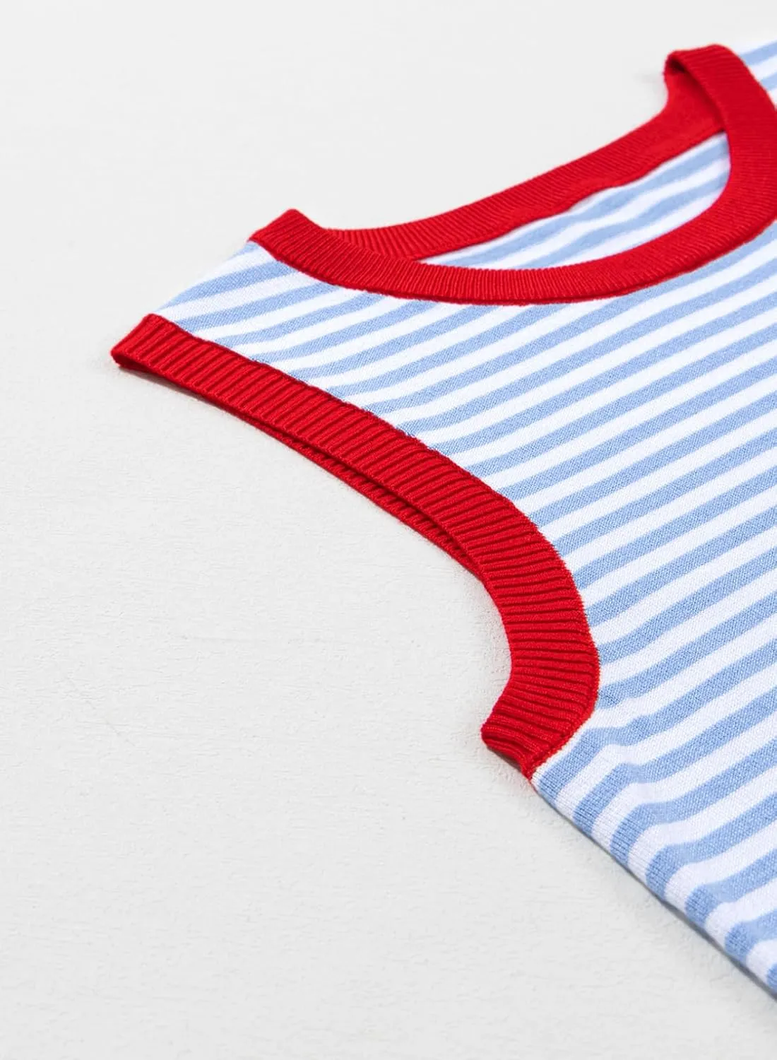 Dokotoo Womens Summer Tops 2025 Casual Striped Color Block High Neck Tank Top Loose Knit High Low Sleeveless Shirts Blouses