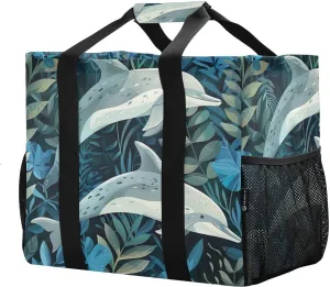 Dolphin Large Foldable Travel Tote Bag, Lightweight Waterproof Swim Pool Bag with Handles & Pocket for Beach Outdoor, Reusable Grocery Bag for Kitchen, Shopping