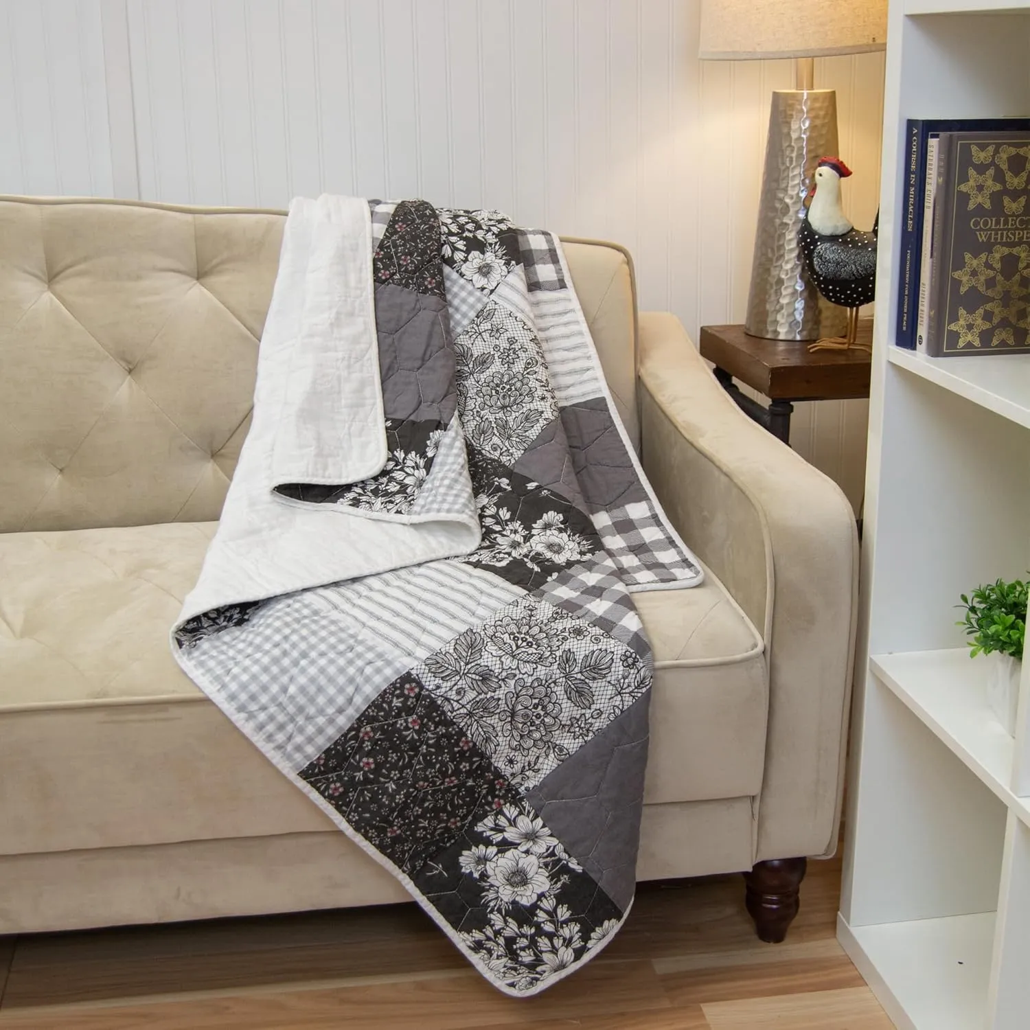 Donna Sharp Indiana Farmhouse Cotton Pieced Quilted Throw Blanket is 50" x 60" - Machine Washable - Perfect for Rustic Americana Decor