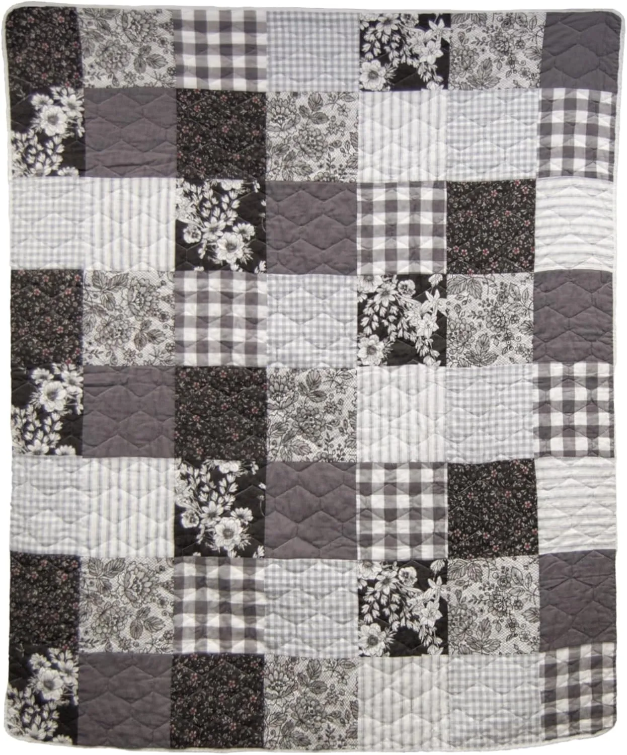 Donna Sharp Indiana Farmhouse Cotton Pieced Quilted Throw Blanket is 50" x 60" - Machine Washable - Perfect for Rustic Americana Decor
