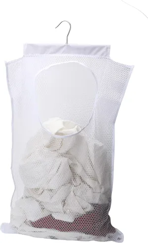 Door-Hanging Mesh Laundry Hamper Bag, Space Saving Corner Small Laundry Basket Dirty Clothes Hamper with Rotating Metal Hanger for Apartment, RV, Camper, Cabin, College Dorm Use(White)