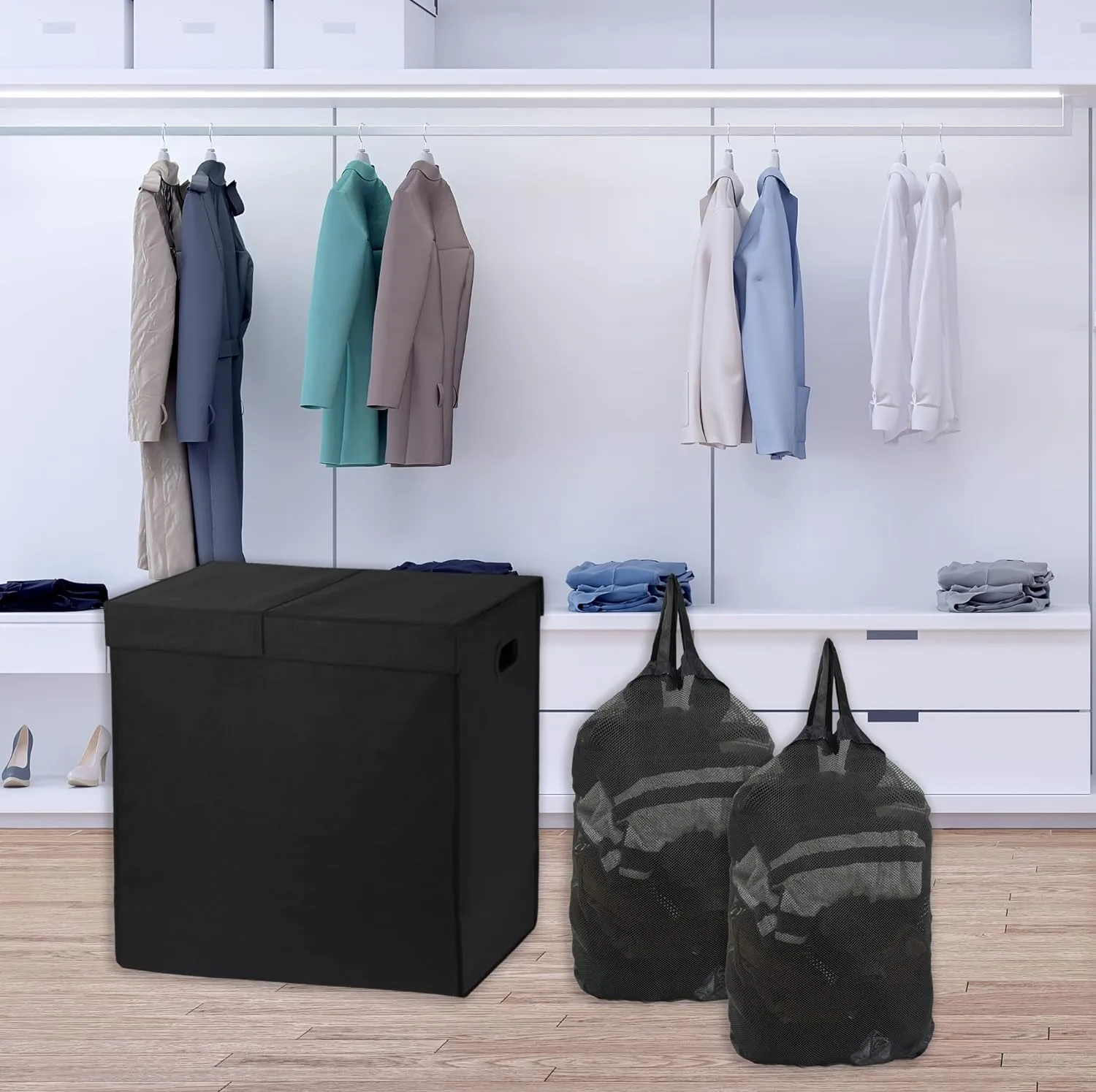 Double Laundry Hamper/Basket with Lid and Removable Liner