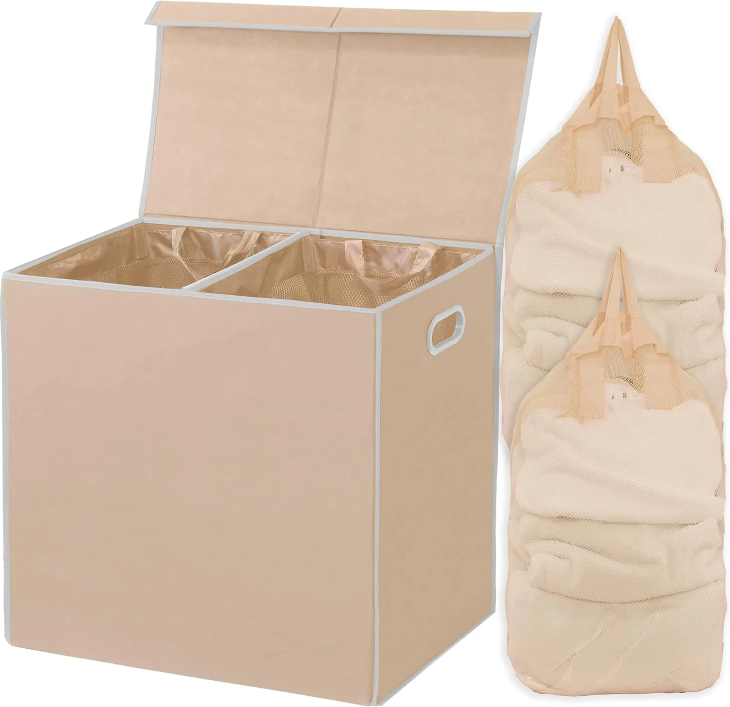 Double Laundry Hamper/Basket with Lid and Removable Liner