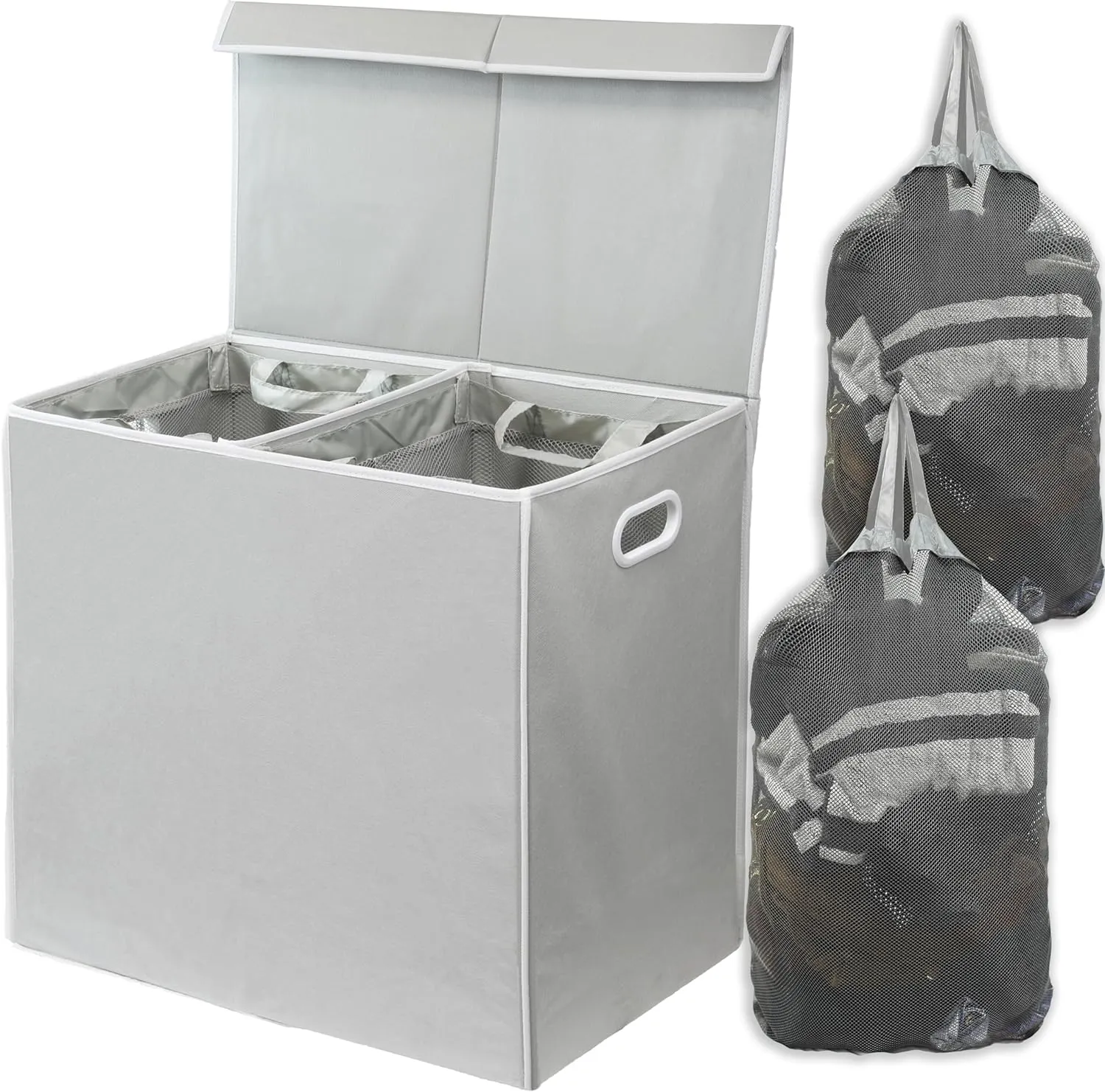 Double Laundry Hamper/Basket with Lid and Removable Liner