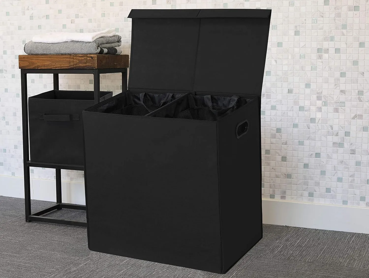 Double Laundry Hamper/Basket with Lid and Removable Liner