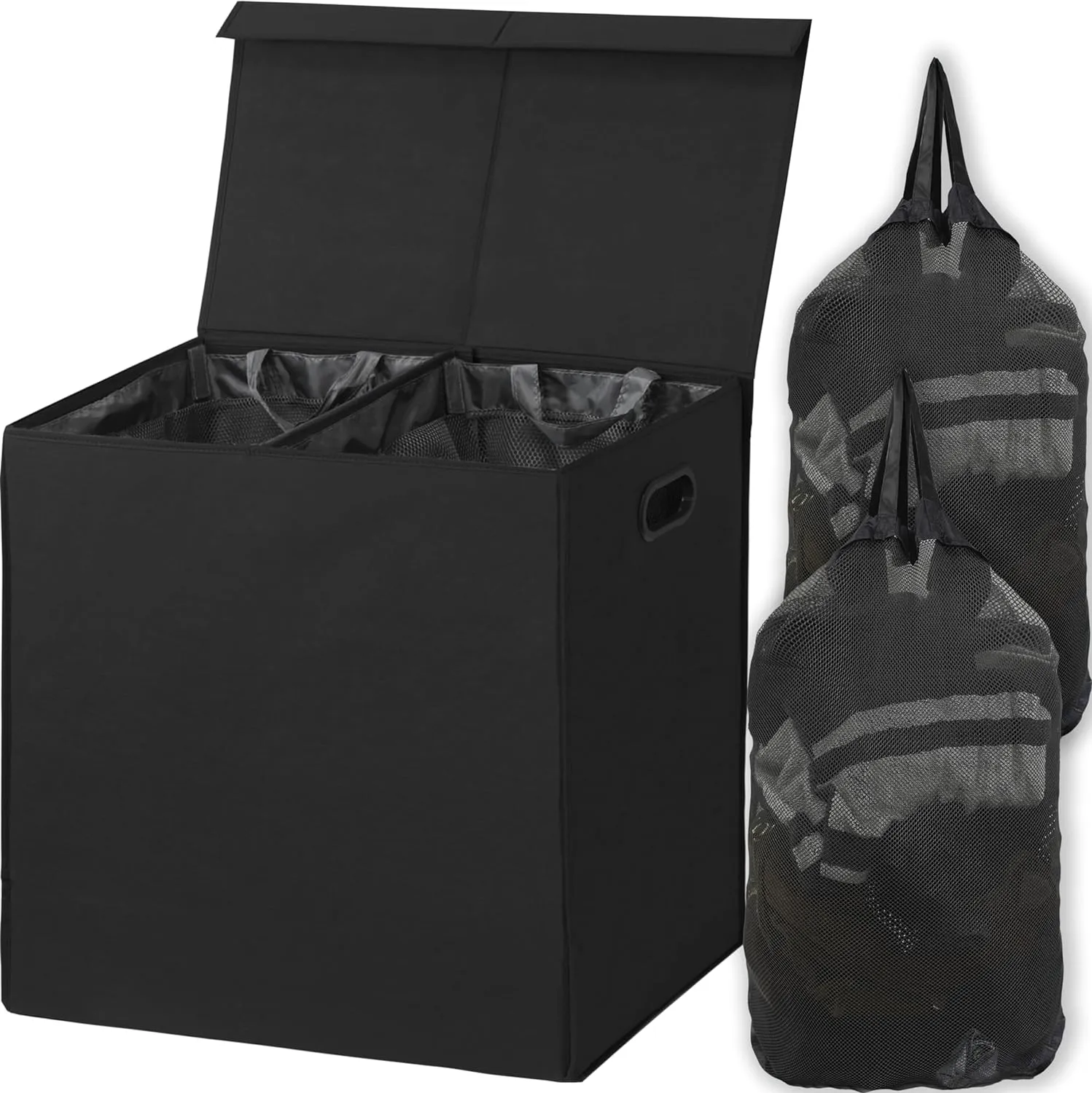 Double Laundry Hamper/Basket with Lid and Removable Liner