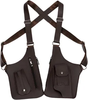 Double Shoulder Armpit Bag, Men's Anti Theft Multi-Pocket Bag, PU Leather Double Shoulder Strap Tacticals Bag Anti-Theft