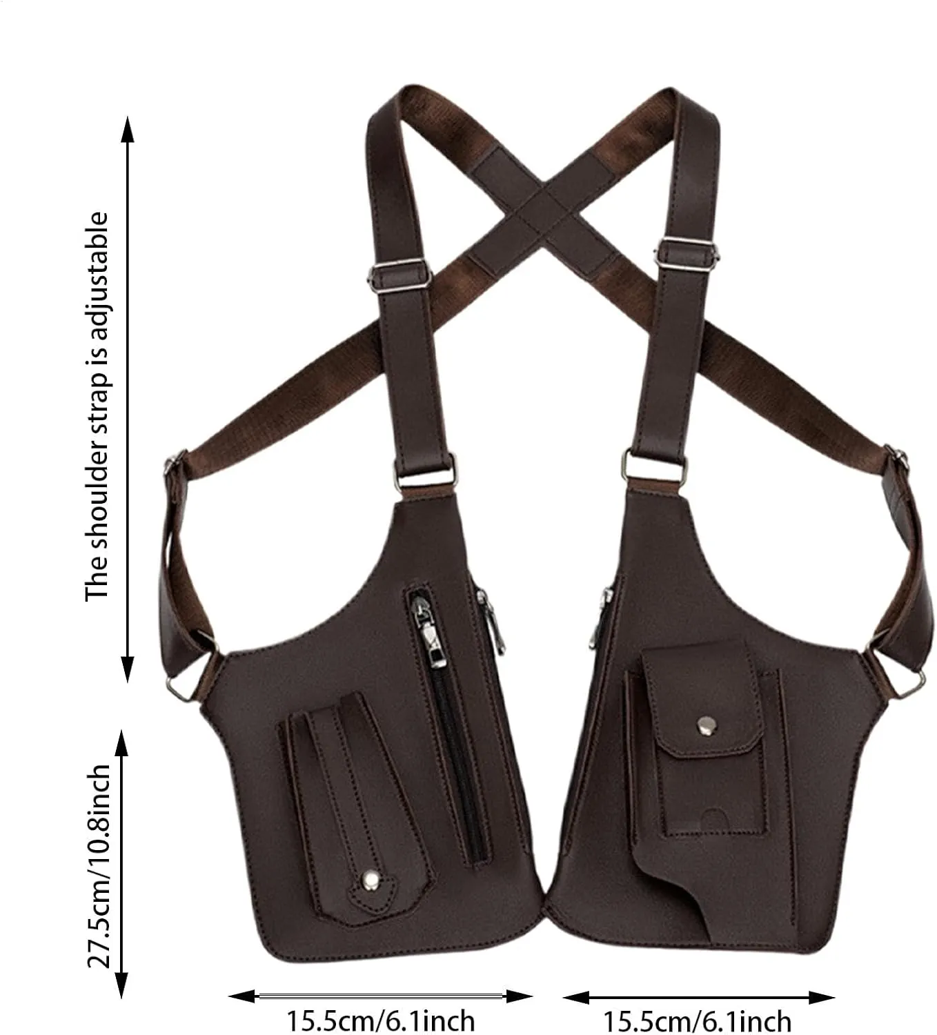Double Shoulder Armpit Bag, Men's Anti Theft Multi-Pocket Bag, PU Leather Double Shoulder Strap Tacticals Bag Anti-Theft